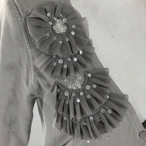 Loft Woman's Cardigan Sweater light Gray Size S Sequin Embellished - Picture 6 of 7